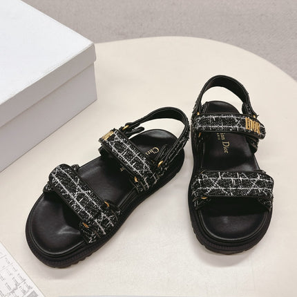 DIOR BACK-STRAP SANDALS 25S IN BLACK TWEED AND CALFSKIN