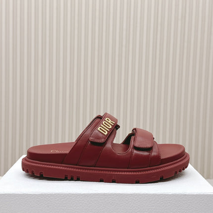 DIOR CLASSIC DOUBLE-STRAP SLIDES 25S IN DARK RED CALFSKIN