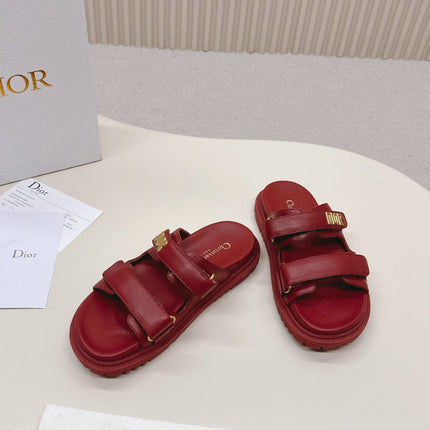 DIOR CLASSIC DOUBLE-STRAP SLIDES 25S IN DARK RED CALFSKIN
