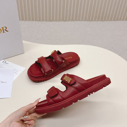 DIOR CLASSIC DOUBLE-STRAP SLIDES 25S IN DARK RED CALFSKIN