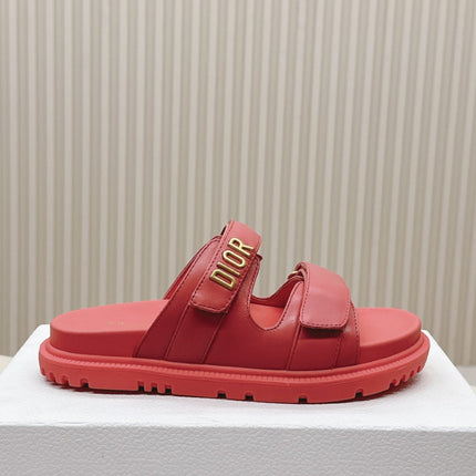 DIOR CLASSIC DOUBLE-STRAP SLIDES 25S IN STRAWBERRY PINK CALFSKIN