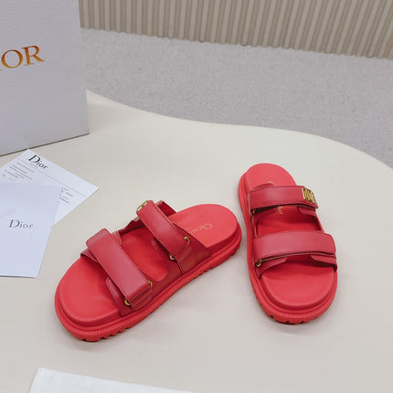 DIOR CLASSIC DOUBLE-STRAP SLIDES 25S IN STRAWBERRY PINK CALFSKIN