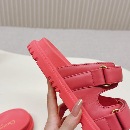 DIOR CLASSIC DOUBLE-STRAP SLIDES 25S IN STRAWBERRY PINK CALFSKIN