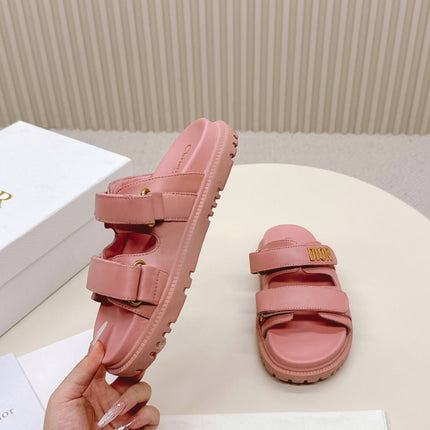 DIOR CLASSIC DOUBLE-STRAP SLIDES 25S IN PEACHY PINK CALFSKIN