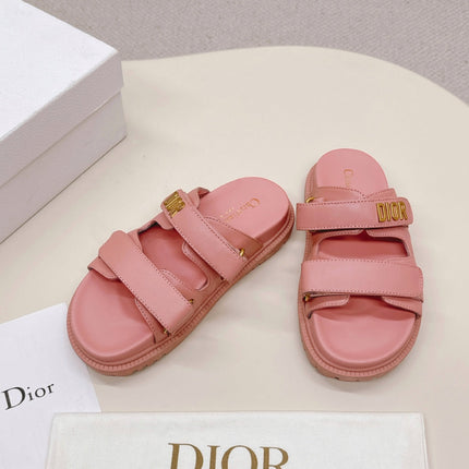DIOR CLASSIC DOUBLE-STRAP SLIDES 25S IN PEACHY PINK CALFSKIN