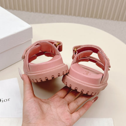DIOR CLASSIC DOUBLE-STRAP SLIDES 25S IN PEACHY PINK CALFSKIN
