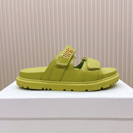 DIOR CLASSIC DOUBLE-STRAP SLIDES 25S IN OLIVE YELLOW CALFSKIN