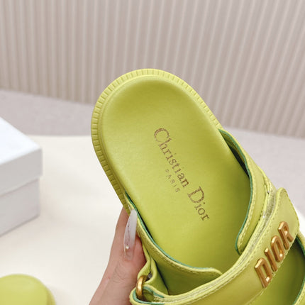 DIOR CLASSIC DOUBLE-STRAP SLIDES 25S IN OLIVE YELLOW CALFSKIN