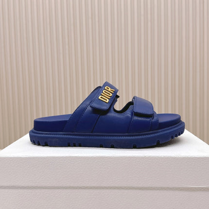DIOR CLASSIC DOUBLE-STRAP SLIDES 25S IN NAVY BLUE CALFSKIN
