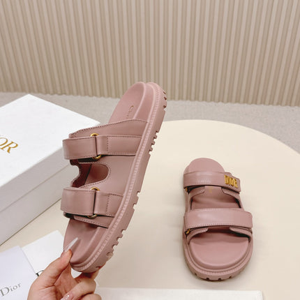 DIOR CLASSIC DOUBLE-STRAP SLIDES 25S IN BABY PINK CALFSKIN