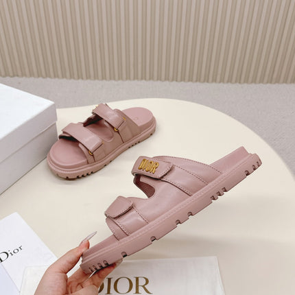DIOR CLASSIC DOUBLE-STRAP SLIDES 25S IN BABY PINK CALFSKIN