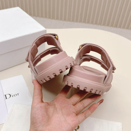 DIOR CLASSIC DOUBLE-STRAP SLIDES 25S IN BABY PINK CALFSKIN