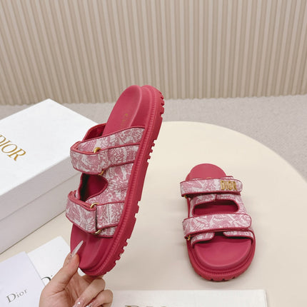 DIOR CLASSIC DOUBLE-STRAP SLIDES 25S IN DARK PINK FABRIC AND CALFSKIN