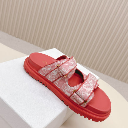 DIOR CLASSIC DOUBLE-STRAP SLIDES 25S IN DARK PINK FABRIC AND CALFSKIN