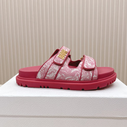 DIOR CLASSIC DOUBLE-STRAP SLIDES 25S IN DARK PINK FABRIC AND CALFSKIN