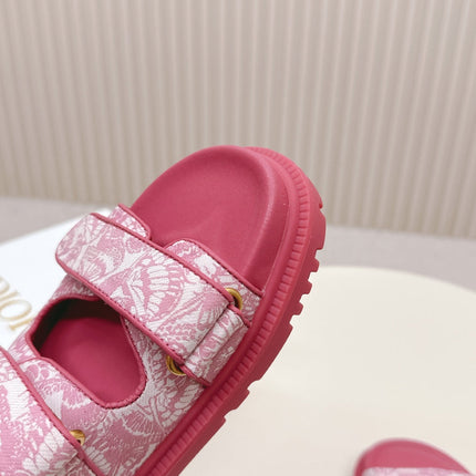 DIOR CLASSIC DOUBLE-STRAP SLIDES 25S IN DARK PINK FABRIC AND CALFSKIN
