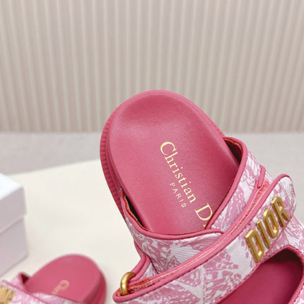 DIOR CLASSIC DOUBLE-STRAP SLIDES 25S IN DARK PINK FABRIC AND CALFSKIN
