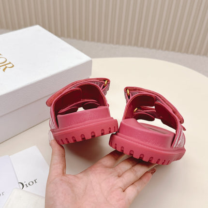 DIOR CLASSIC DOUBLE-STRAP SLIDES 25S IN DARK PINK FABRIC AND CALFSKIN