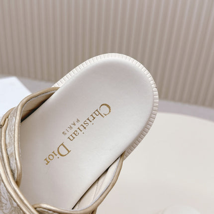 DIOR CLASSIC DOUBLE-STRAP SLIDES 25S IN WHITE MIX BEIGE FABRIC AND CALFSKIN