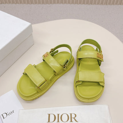 DIOR BACK-STRAP SANDALS 25S IN OLIVE YELLOW CALFSKIN WITH GOLD HARDWARE