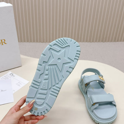DIOR BACK-STRAP SANDALS 25S IN PASTEL BLUE CALFSKIN WITH GOLD HARDWARE