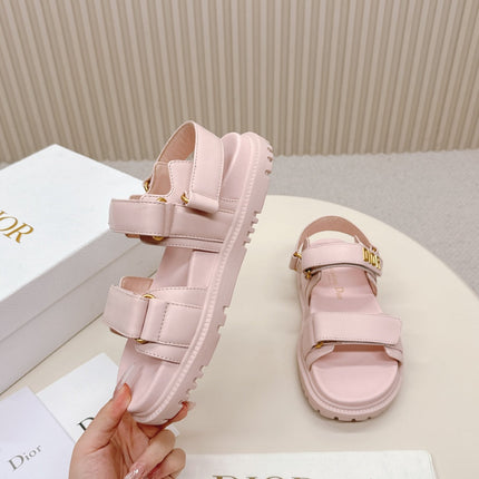 DIOR BACK-STRAP SANDALS 25S IN PASTEL PINK CALFSKIN WITH GOLD HARDWARE