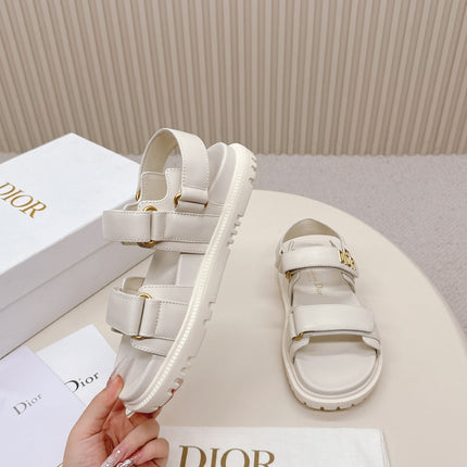 DIOR BACK-STRAP SANDALS 25S IN CREAM WHITE CALFSKIN WITH GOLD HARDWARE