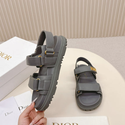 DIOR BACK-STRAP SANDALS 25S IN ASH GRAY CALFSKIN WITH GOLD HARDWARE