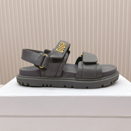 DIOR BACK-STRAP SANDALS 25S IN ASH GRAY CALFSKIN WITH GOLD HARDWARE
