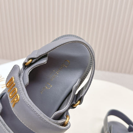 DIOR BACK-STRAP SANDALS 25S IN ASH GRAY CALFSKIN WITH GOLD HARDWARE