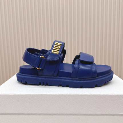 DIOR BACK-STRAP SANDALS 25S IN NAVY BLUE CALFSKIN WITH GOLD HARDWARE