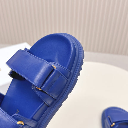 DIOR BACK-STRAP SANDALS 25S IN NAVY BLUE CALFSKIN WITH GOLD HARDWARE