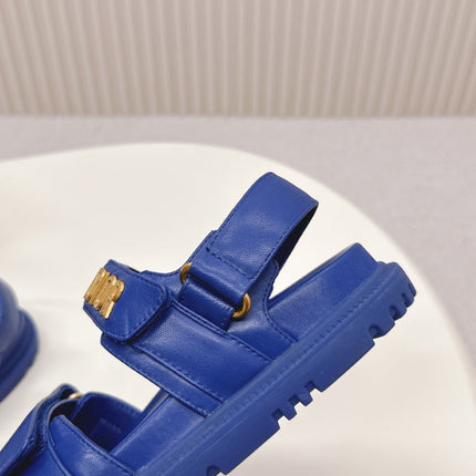 DIOR BACK-STRAP SANDALS 25S IN NAVY BLUE CALFSKIN WITH GOLD HARDWARE