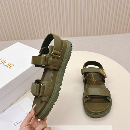 DIOR BACK-STRAP SANDALS 25S IN MOSS GREEN CALFSKIN WITH GOLD HARDWARE