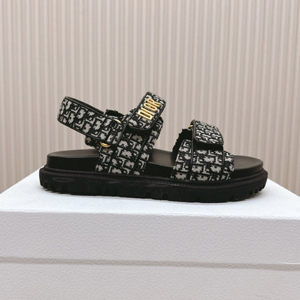 DIOR BACK-STRAP SANDALS 25S IN BLACK FABRIC AND CALFSKIN WITH GOLD HARDWARE