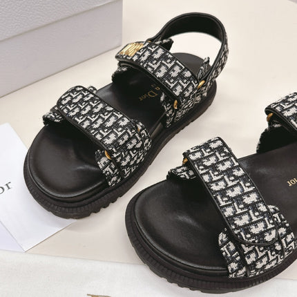 DIOR BACK-STRAP SANDALS 25S IN BLACK FABRIC AND CALFSKIN WITH GOLD HARDWARE