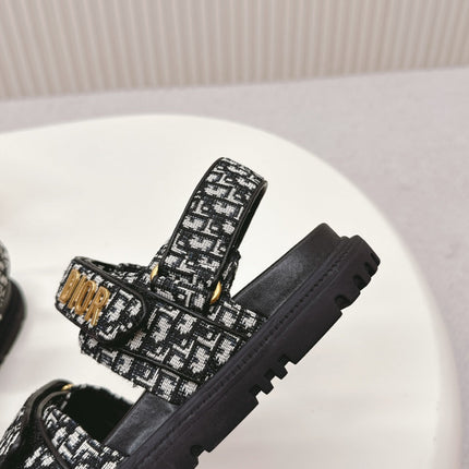 DIOR BACK-STRAP SANDALS 25S IN BLACK FABRIC AND CALFSKIN WITH GOLD HARDWARE