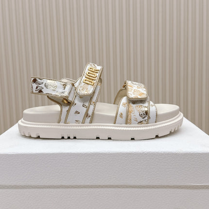 DIOR BACK-STRAP SANDALS 25S IN CREAM WHITE AND GOLD CALFSKIN WITH BUTTERFLY MOTIF