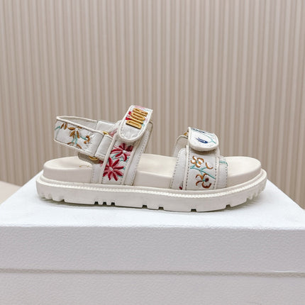 DIOR BACK-STRAP SANDALS 25S IN CREAM WHITE CALFSKIN EMBROIDERED WITH PETITES FLEURS