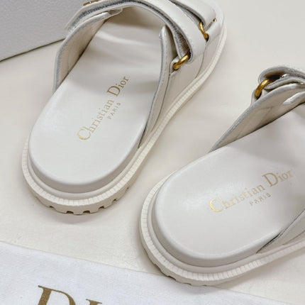 DIOR CLASSIC DOUBLE-STRAP SLIDES 25S IN CREAM WHITE CALFSKIN