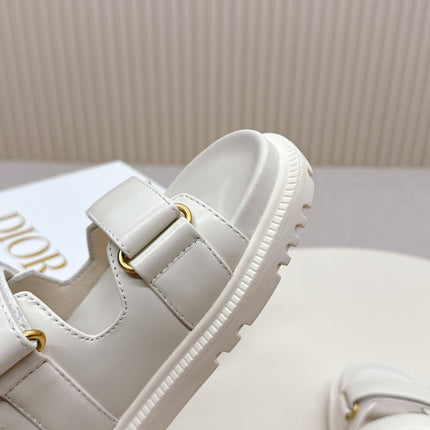 DIOR CLASSIC DOUBLE-STRAP SLIDES 25S IN CREAM WHITE CALFSKIN