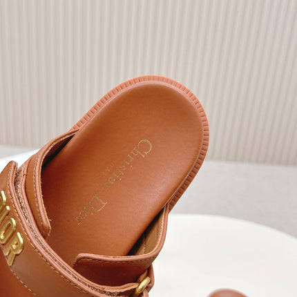 DIOR CLASSIC DOUBLE-STRAP SLIDES 25S IN BROWN CALFSKIN