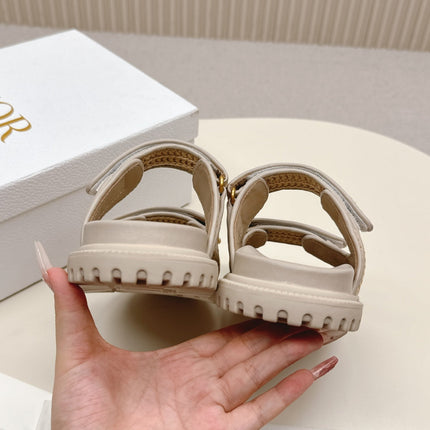 DIOR CLASSIC DOUBLE-STRAP SLIDES 25S IN BEIGE RAFFIA AND TAUPE BEIGE CALFSKIN