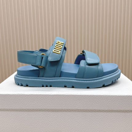 DIOR BACK-STRAP SANDALS 25S IN OCEAN BLUE CALFSKIN WITH GOLD HARDWARE