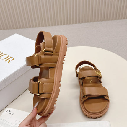 DIOR BACK-STRAP SANDALS 25S IN BROWN CALFSKIN WITH GOLD HARDWARE