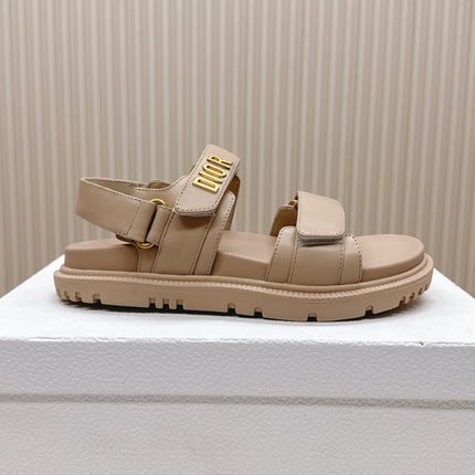 DIOR BACK-STRAP SANDALS 25S IN BEIGE CALFSKIN WITH GOLD HARDWARE
