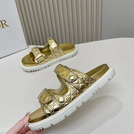 DIOR CLASSIC DOUBLE-STRAP SLIDES 25S IN GOLD CALFSKIN