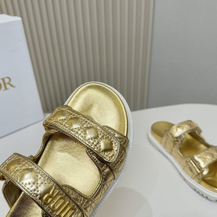 DIOR CLASSIC DOUBLE-STRAP SLIDES 25S IN GOLD CALFSKIN
