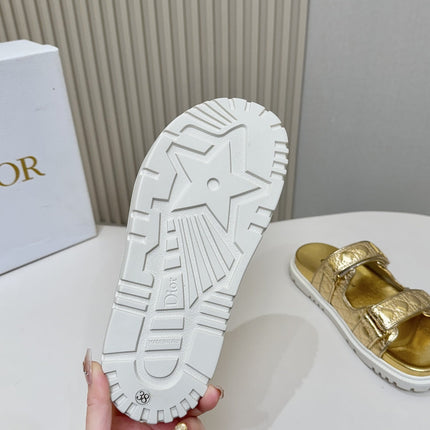 DIOR CLASSIC DOUBLE-STRAP SLIDES 25S IN GOLD CALFSKIN