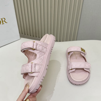 DIOR CLASSIC DOUBLE-STRAP SLIDES 25S IN PASTEL PINK CALFSKIN
